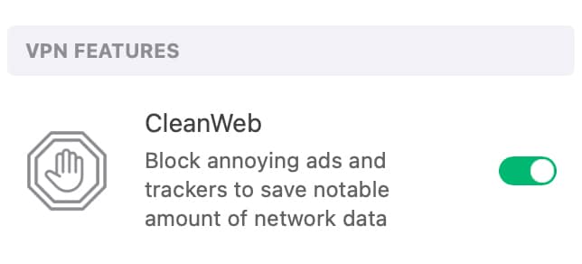 Surfshark VPN's CleanWeb feature blocks ads and trackers.