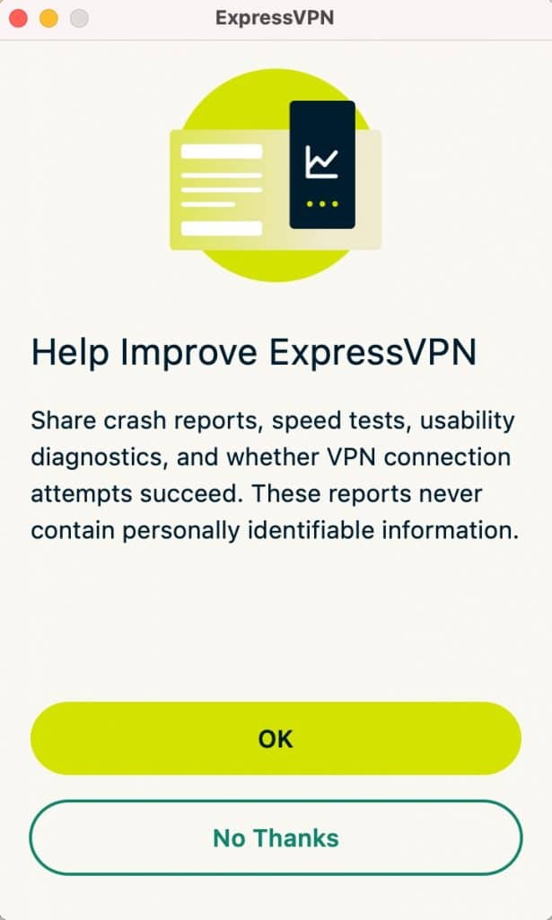 You can choose whether to send anonymous data to ExpressVPN.
